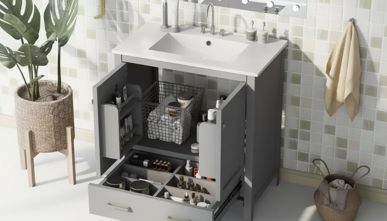 30-Inch Bathroom Vanity: Drawers, Ceramic Sink, Storage