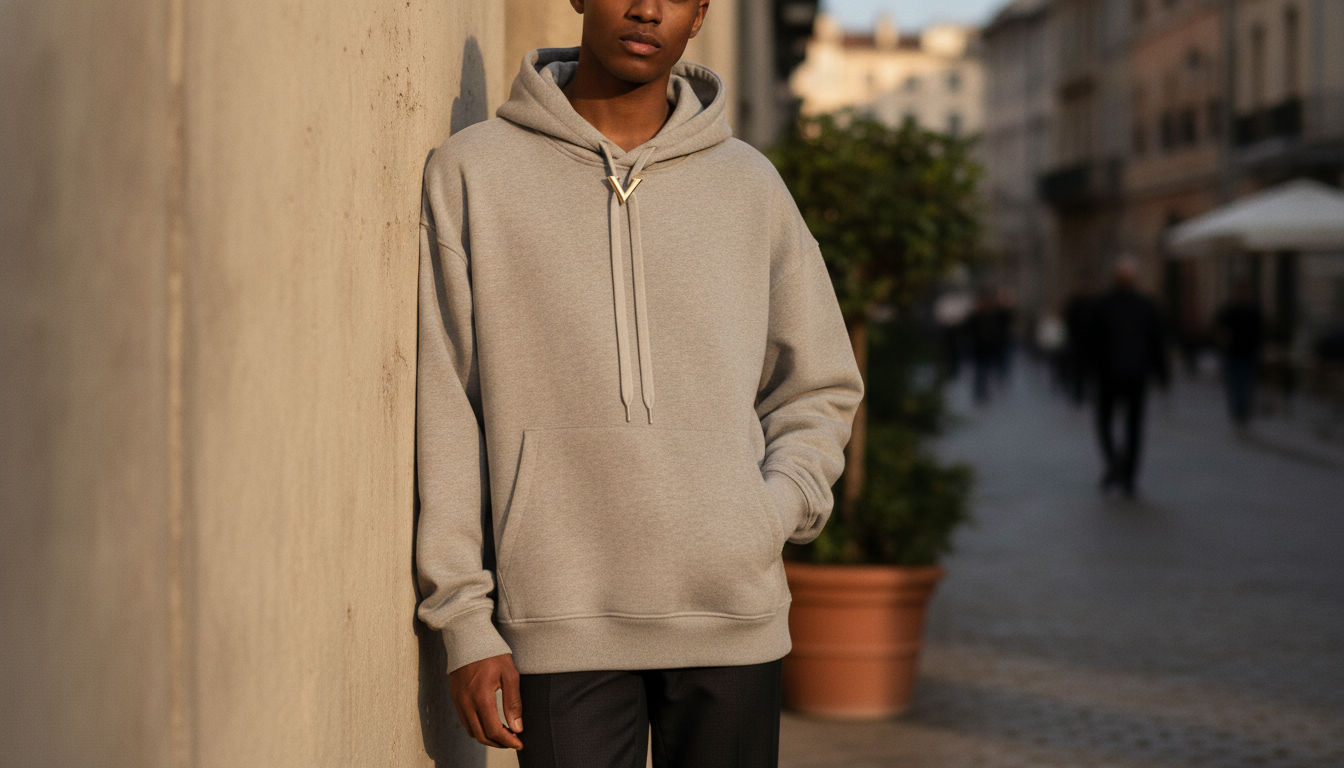 Valentino Cotton Hoodie: VLogo Plaque & Kangaroo Pocket