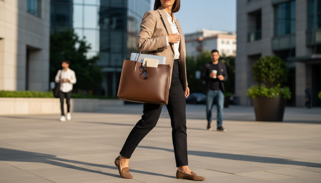 Genuine Leather Commuter Tote: Large, Organized, Polished