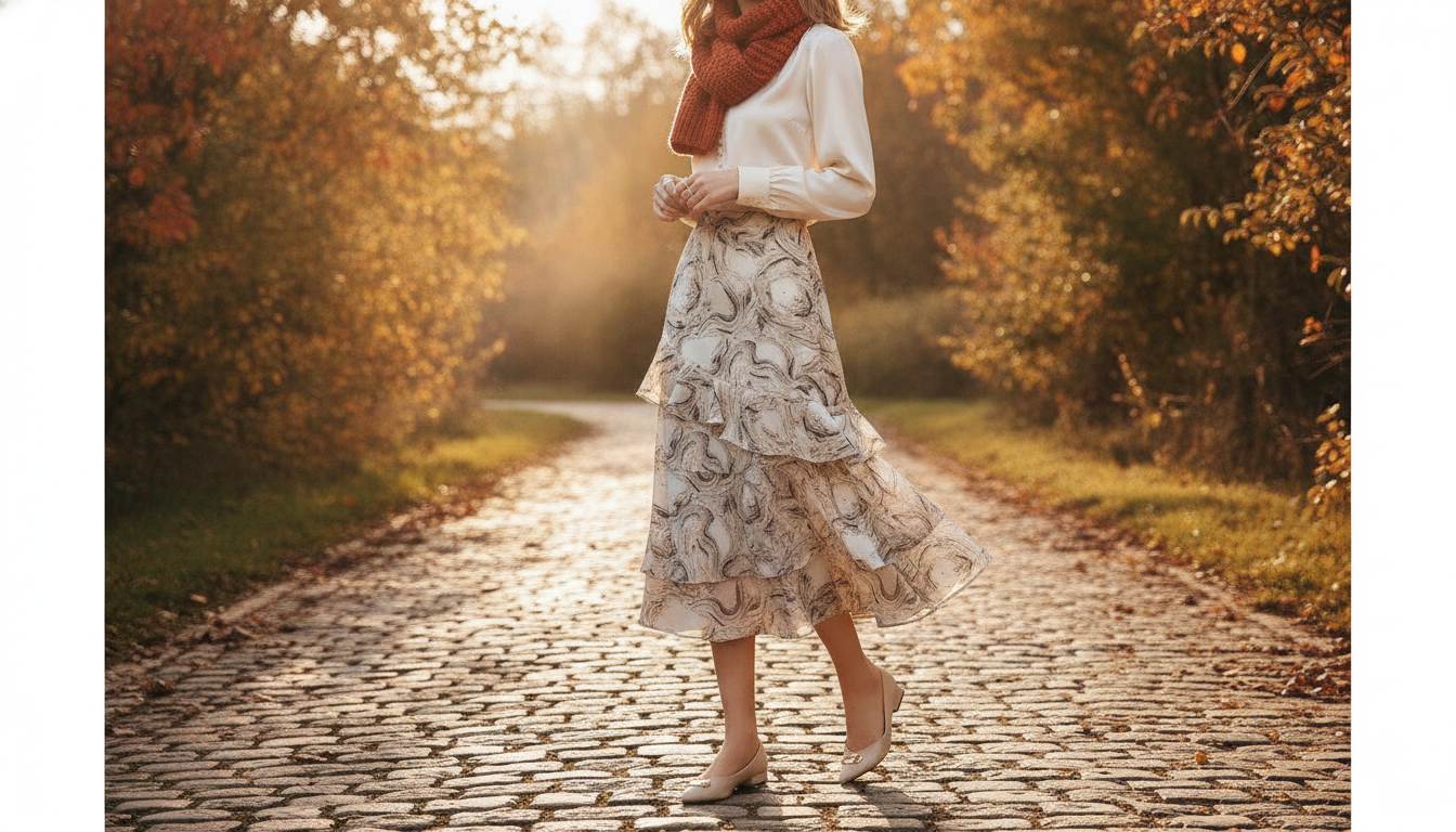 Fall Styling: Asymmetric Ruffle Midi Skirt With Slit
