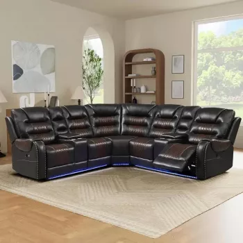 Reclining Sectional Sofa with Storage, LEDs & Cup Holders